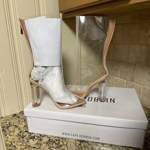 Brand new in the box clear/nude cape robbin boots